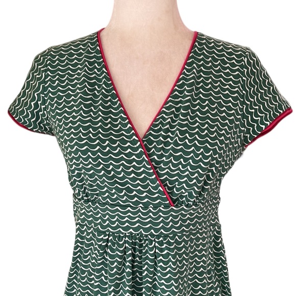 Boden Green Pink Wavy Striped Knit Day Dress - 8 - Picture 3 of 14